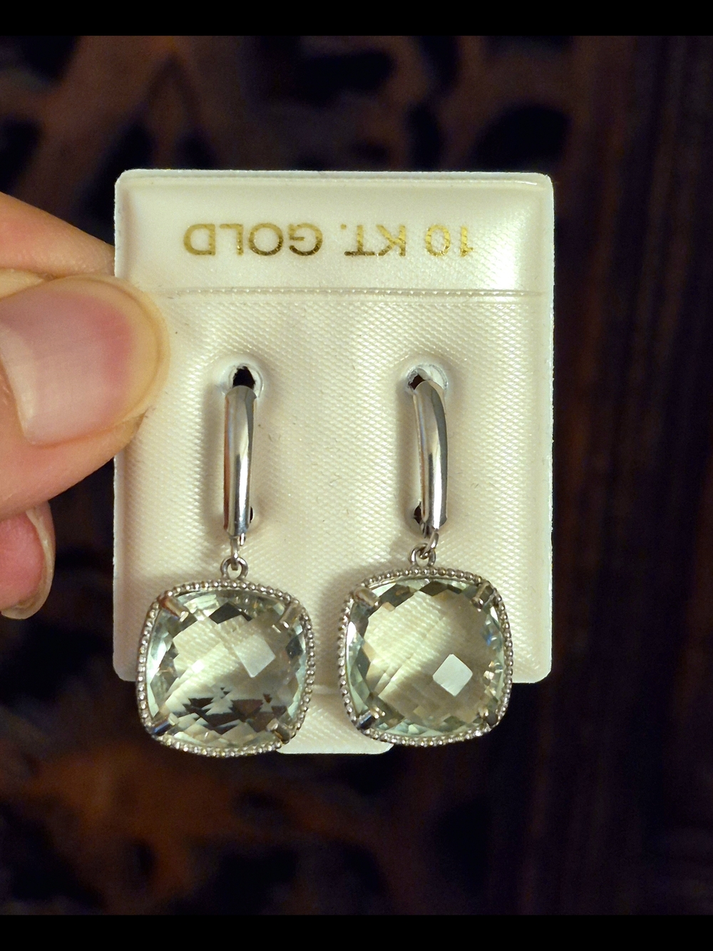 NEW* Timeless 10K White Gold Large Cushion Cut Green Amethyst Huggie Earrings